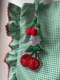 Image 3 of Ruffle Tote Charm Bag Gingham and Cherries