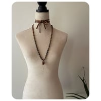 Image 3 of The Ariella Necklace - Faceted Earthy Rainbow Jaspers Clear Quartz and Chestnut Brown Leather