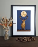 Stag Under The Moon - Framed Woodcut 