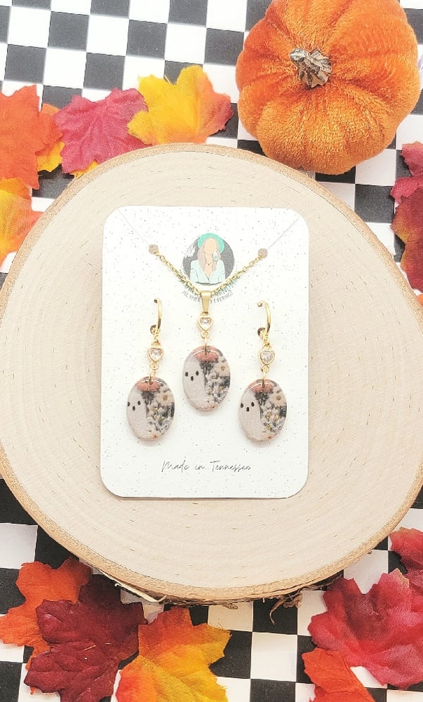 Image of Floral Ghost Necklace & Earring Set