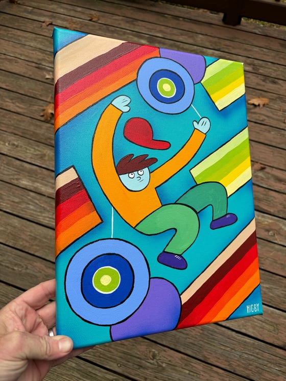 Image of Hat Off and Floating Canvas Yo-Yo painting 12x16