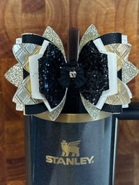 Image 2 of Wild Blooms Black, Cream, and Gold Tumbler Straw Topper Bow