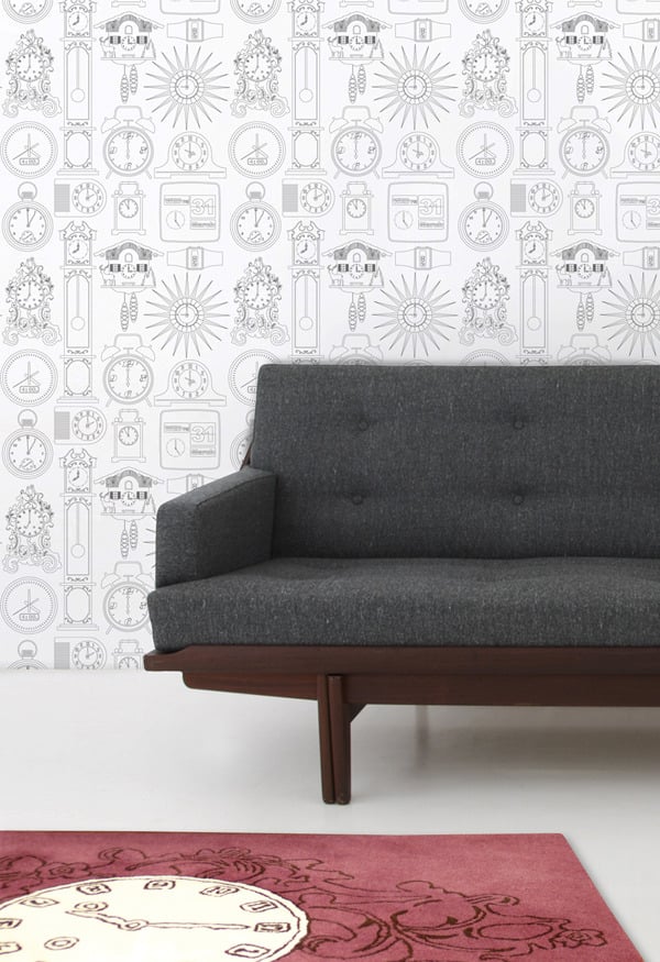Mini Moderns Tick Tock Wallpaper Snow Colour Me