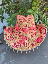 Image 2 of Dolly cowboy hat - recycled sari fabric RED