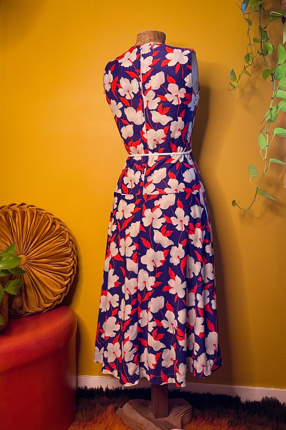 Vintage Midi dress (red and blue floral)  XS-M
