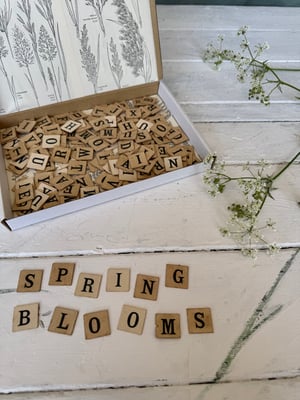 Image of Decorative box of vintage letter tiles #2