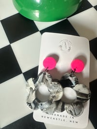 Image 2 of BLACK MARBLE FLOWERS & PINK STUDS | POLYMER CLAY EARRINGS