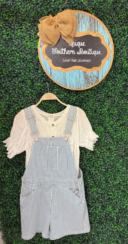 Image of Striped Overalls Denim shorts 