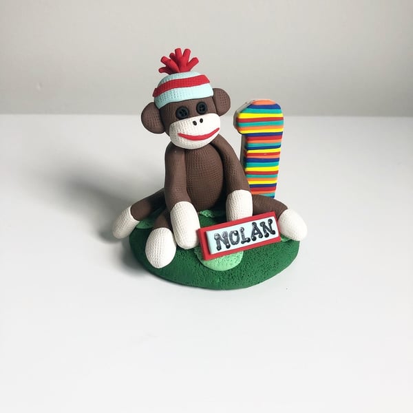 Image of Custom Sock Monkey Birthday Cake Topper