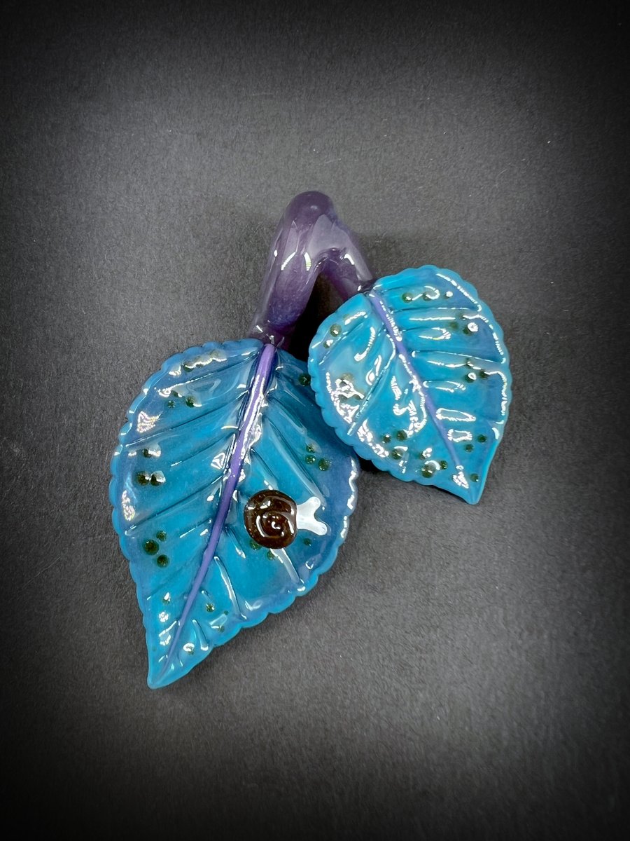 Image of Blue Double Leaf & Snail Pendant