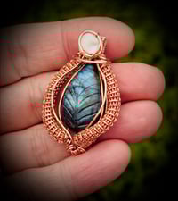 Image 2 of Labradorite and Pearl Wrapped in Bright Copper