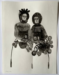 Image 2 of Flower sellers - folk portrait - gouache painting 