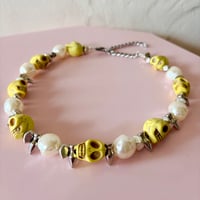 Image 1 of Big Chunky Yellow Skulls and Pearls One of a  Kind Necklace