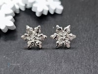 Image 2 of Snowflake fine silver stud earrings