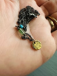 Image 4 of 22k gold tudor rose charm necklace with turquoise and tourmaline by peaces of indigo