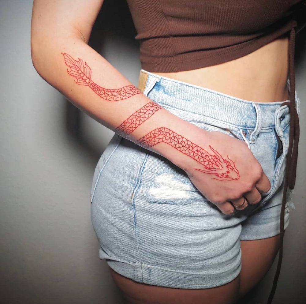 Wrap around dragon wrist tattoo (Available in red or black)