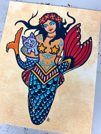 Image 2 of Traditional Tattoo Mermaid and Mercat Art Print