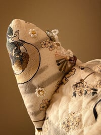 Image 4 of Haute Couture: Hand Beaded Quilted White Oni Blossom Wolf Hat