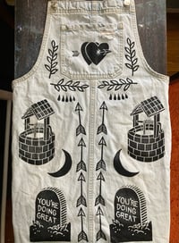 Image 2 of 'You're Doing Great' Upcycled Denim Cutoff Overall Dress