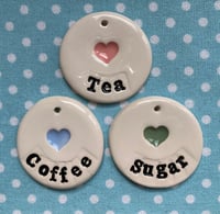 Image 5 of Ceramic Tea Coffee Sugar Tags (Various colours)