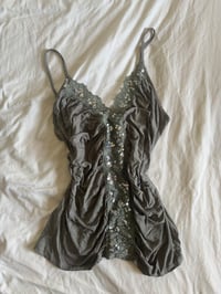 Image 4 of Vintage Y2K khaki cami with ruching and sequins 