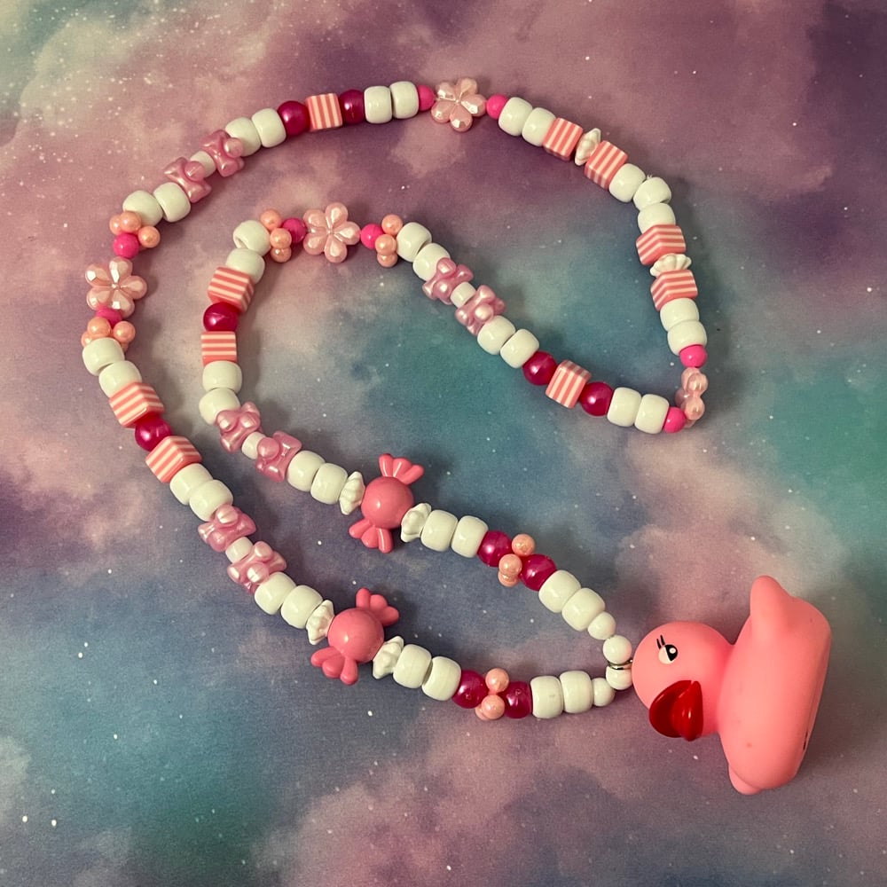 Image of Pink Rubber Ducky Kandi Necklace