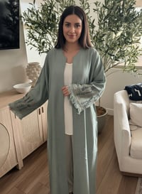Image 3 of Stone Linen abaya