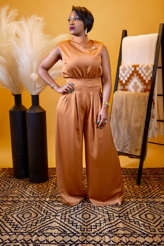 Image of Elegant Wide Leg Satin Jumpsuit 