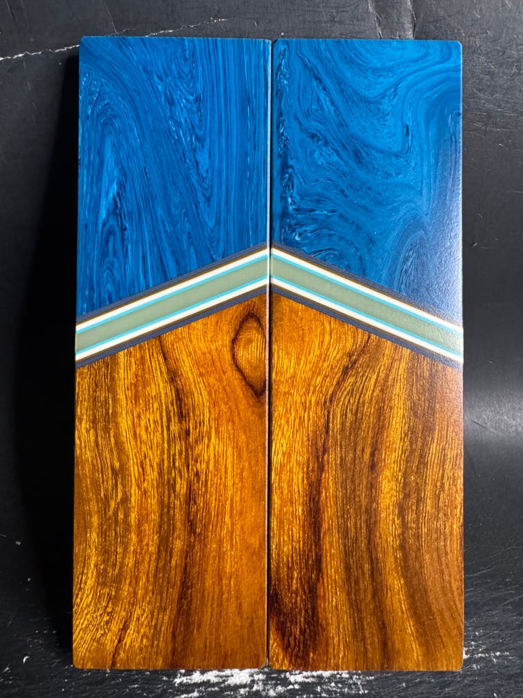 Image of Teal Juma Gem Resin & Desert Ironwood Segmented Knife Scales