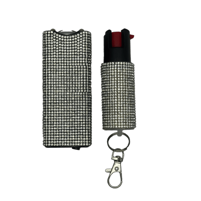 Image of Cheetah White Rhinestones Stun Gun & Pepper Spray Combo 