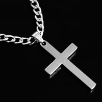Image 1 of 925 Sterling Silver Cross Necklace for Men Women 5mm Stainless Steel  Durable Cuban Crucifix Pendant