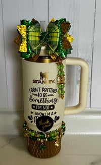 Image 1 of St. Patrick’s Day Tumbler Accessory Set – Mini Bracelet Stack, Bow & Straw Dangle