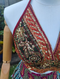 Image 14 of Bralette halter neck top -dark green.and red 