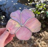 Image 1 of Stained Glass Iridescent Pink Flower