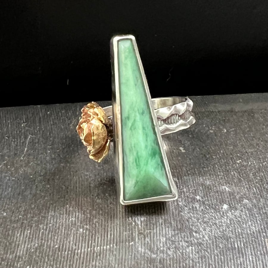 Image of Variscite with 14K Gold Succulent Casting Ring, Size 7.25