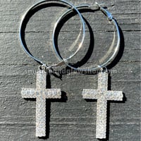 Image 1 of NEW* Rhinestone Cross & Hoop Earrings