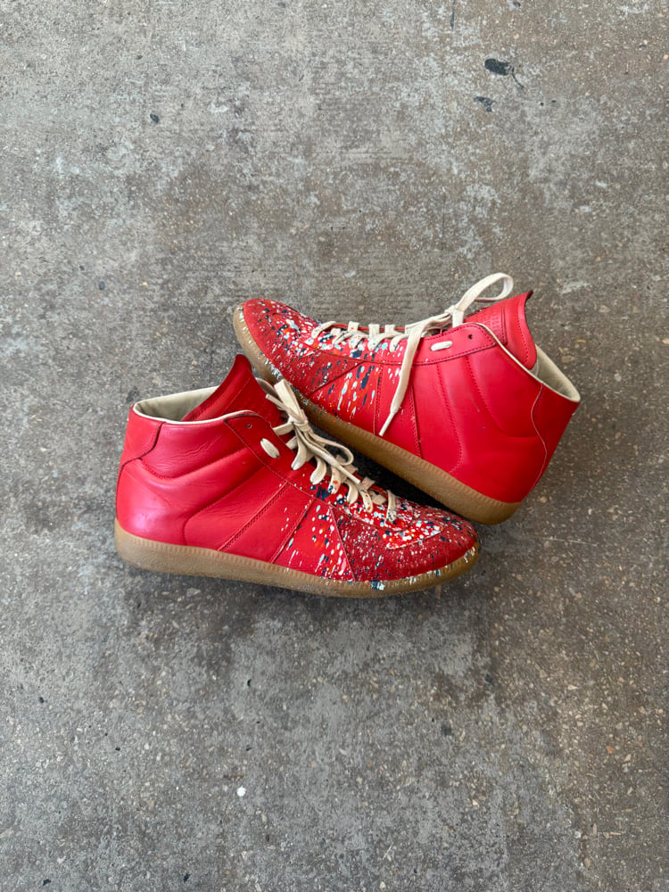 Image of Margiela Red Paint Splatter Hightop Gats