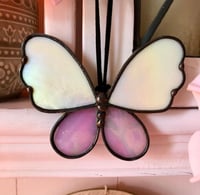 Image 2 of Pink & Ivory Stained Glass Butterfly 