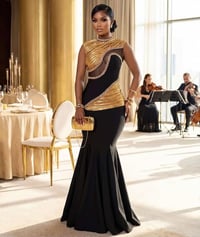 Image 1 of MELBA BLACK GOLD RHINESTONES MAXI BANDAGE DRESS