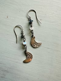 Image 5 of kyanite moonstone crescent moon dangle earrings