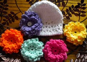 Image of Baby Girl Hat - GARDEN PARTY Baby Beanie...With 5 Interchangable Big Loopy Flowers -pink-orange-purp