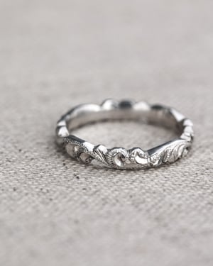 Image of Platinum 3mm floral carved ring