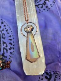 Image 1 of Electroformed Aura Quartz and Herkimer Diamond pendulum necklace