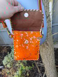 Image 5 of Woodstock cross body passport bag - orange with gold and peach star
