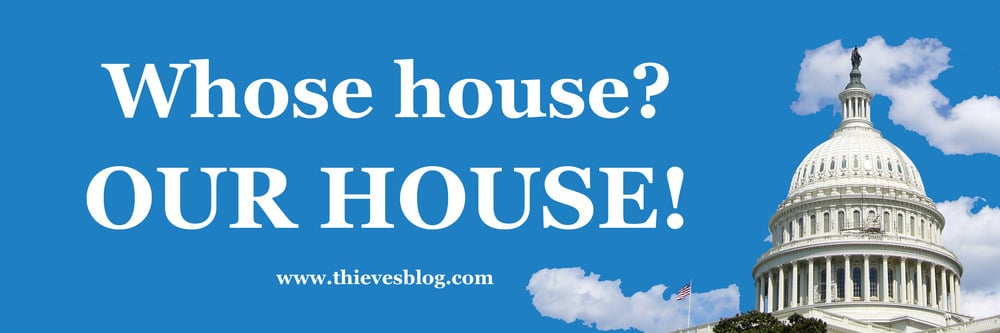 Image of "Whose house?" bumper sticker
