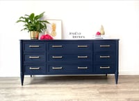 Image 14 of Stag Chateau Dressing Table painted in navy blue. Part of large bedroom set