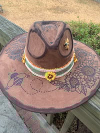 Image 1 of "Bees and Flowers" Hand-Burned Wide Brim Hat