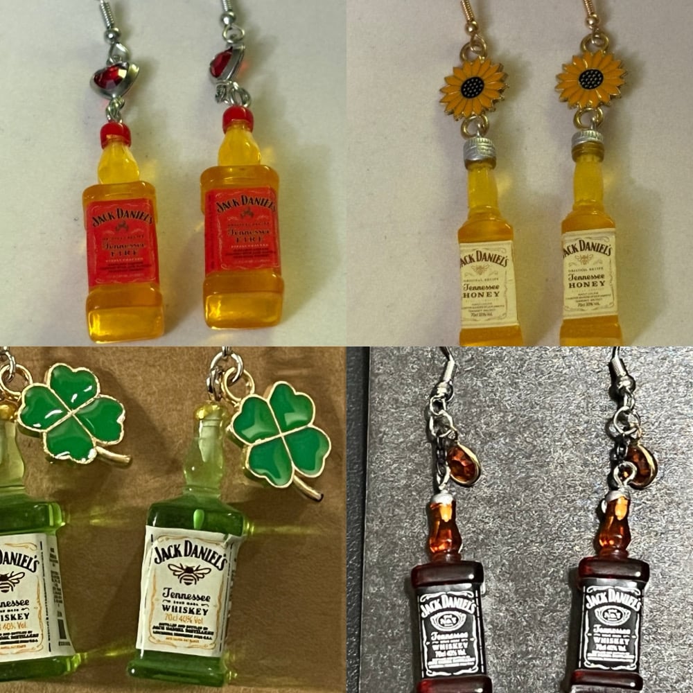 Image of Whiskey mini bottle dangle earrings Jameson, Jack, Jagermeister, etc