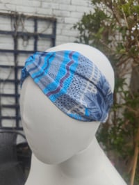 Image 3 of Boho turban Head Band- sari fabric blue stripes