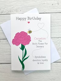 Image 5 of Handmade January Pink Carnation Birth Flower Card - Elegant Birthday Card for January Birthdays
